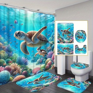 Juego de Cortinas de Ducha de Poliéster con Estampado Personalizado de Tortuga, Cortina de Baño Impermeable de Alta Calidad con 12 Ganchos, Proveedor OEM ODM - Product Image 2