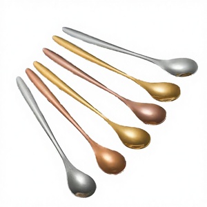 Cuchara de mango largo de acero inoxidable para mezclar café, té, cócteles, helados y postres, elegante cuchara agitadora de mango largo - Product Image 2