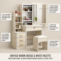 Ensemble coiffeuse et tabouret de style panneau moderne et minimaliste pour chambre à coucher, idéal pour la location et le maquillage