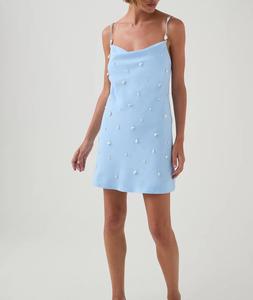 Mini <span class=keywords><strong>Abito</strong></span> in Tessuto Intrecciato con Contrasto in Pizzo <span class=keywords><strong>Azzurro</strong></span>, Vita Naturale, per Vacanze al Mare, Moda Femminile Elegante - Product Image 2