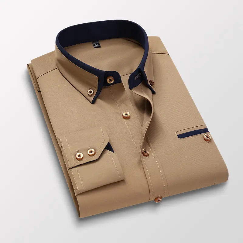 Herringbone Casual Men's Shirts Cotton Long Sleeve Formal
