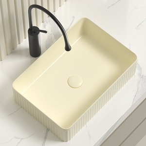 Lavabo de Cerámica Crema para Encimera, 38 cm, Un Solo Orificio, Fácil de Limpiar, Forma Irregular - Product Image 2