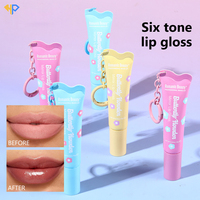 Gloss à lèvres hydratant en gros sans logo pour marque privée, tubes de gloss pigmentés de luxe avec porte-clés, tubes de baume à lèvres compressibles