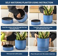Pot Tanaman Porselen 8 Inci dengan Lubang Drainase dan Alas, Ukuran Besar untuk Penggunaan Dalam/Luar Ruangan, Gaya Modern Vintage Biru untuk Rumah dan Taman