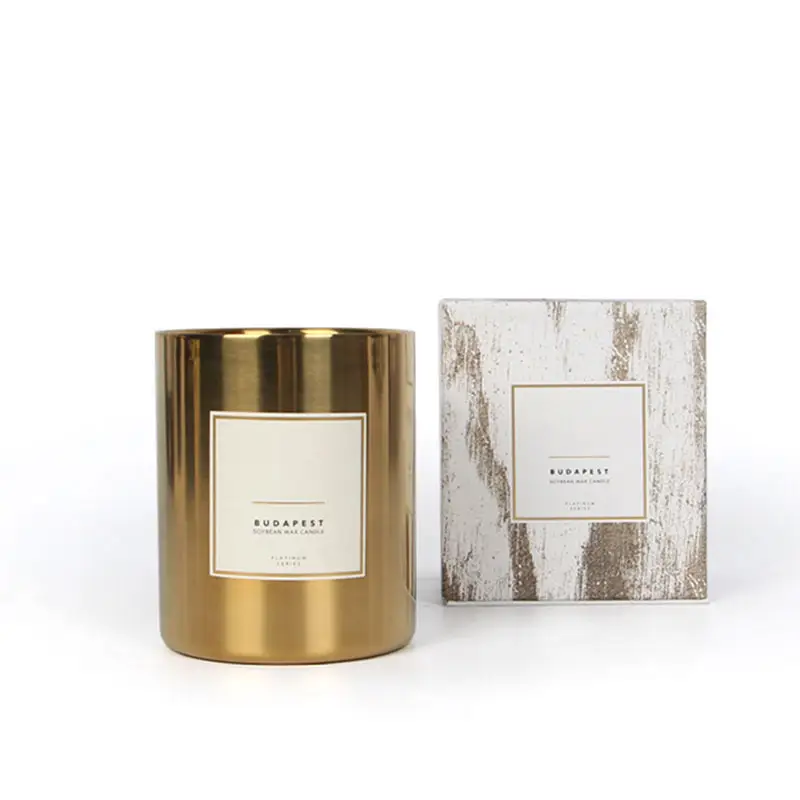 Casamento de presente decorativo de luxo, fragrância personalizada/perfumada velas de côco de soja em pote de vidro dourado com caixa de presente preto
