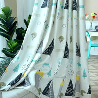 Rideau semi-occultant en polyester imprimé cerf de la forêt et arbre, avec passe-tringle, pour chambre d'enfant et salon
