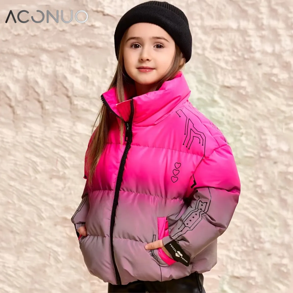 2023 Factory Custom Shiny Teenager Girls Winter Coat Hood Bubble Puffer Jacket Outwears Life Kid Jacket