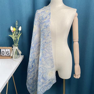 Tissu de lin en soie de lin français à motif de <span class=keywords><strong>nuit</strong></span> étoilée <span class=keywords><strong>bleu</strong></span> léger respirant le tissu de soie de mûrier - Product Image 4