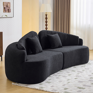 Canapé convertible incurvé 6 places, design entièrement compressé, pour une assise prolongée, dossier amovible, velours, salon - Product Image 5