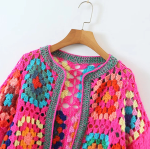 Offre Spéciale printemps et automne doux fait à la main au <span class=keywords><strong>crochet</strong></span> Rose rouge grand-mère carré évider ouvert devant sans bouton femmes <span class=keywords><strong>pull</strong></span> - Product Image 4