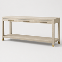 Console de luxe légère classique en cuir gaufré façon peau de requin avec cadre en bois massif et 3 tiroirs à fermeture douce pour grossistes en meubles