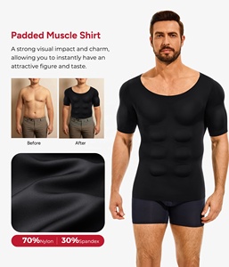 T-shirt de compression rembourré pour <span class=keywords><strong>homme</strong></span> à manches courtes, effet musculaire, avec coussinets amovibles, pour musculation - Product Image 4