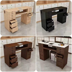 Modern Wood Nail Table Salon Furniture White Marble Look <b>Workstation</b> with Drawers for Beauty Studio - Product Image 5