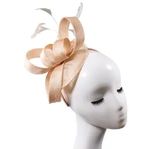 女性のための卸売ピンク色の手作りの結婚式の花嫁の帽子カクテルティーパーティー髪魅惑的な帽子
