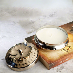 Handcrafted Lotus Flower Metal <b>Candle</b> <b>Jar</b> <b>with</b> <b>Lid</b> Decorative Scented <b>Candle</b> Holder for Home Decor Gift - Product Image 2