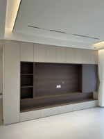 Mueble de TV Moderno con Unidad de Pared Modular, Estantes Abiertos LED, Almacenamiento, Roble Blanco, Sala de Estar, Personalizado