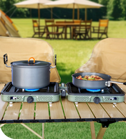 Cuisinière de camping portable à gaz en acier inoxydable, résistante au vent, pour cuisson en extérieur, double combustible, pliable, 2 brûleurs