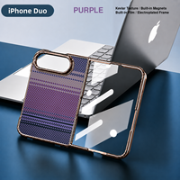   Étui de téléphone magnétique texturé pour Apple iPhone Duo, cadre électroplaqué, film de protection intégré, coque de protection antichoc