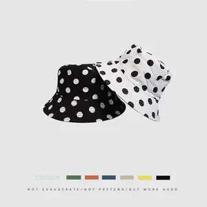 패션 트렌디 한 도트 패턴 사용자 정의 인쇄 로고 귀여운 여름 태양 모자 소녀를위한 짧은 챙 낚시 양동이 모자