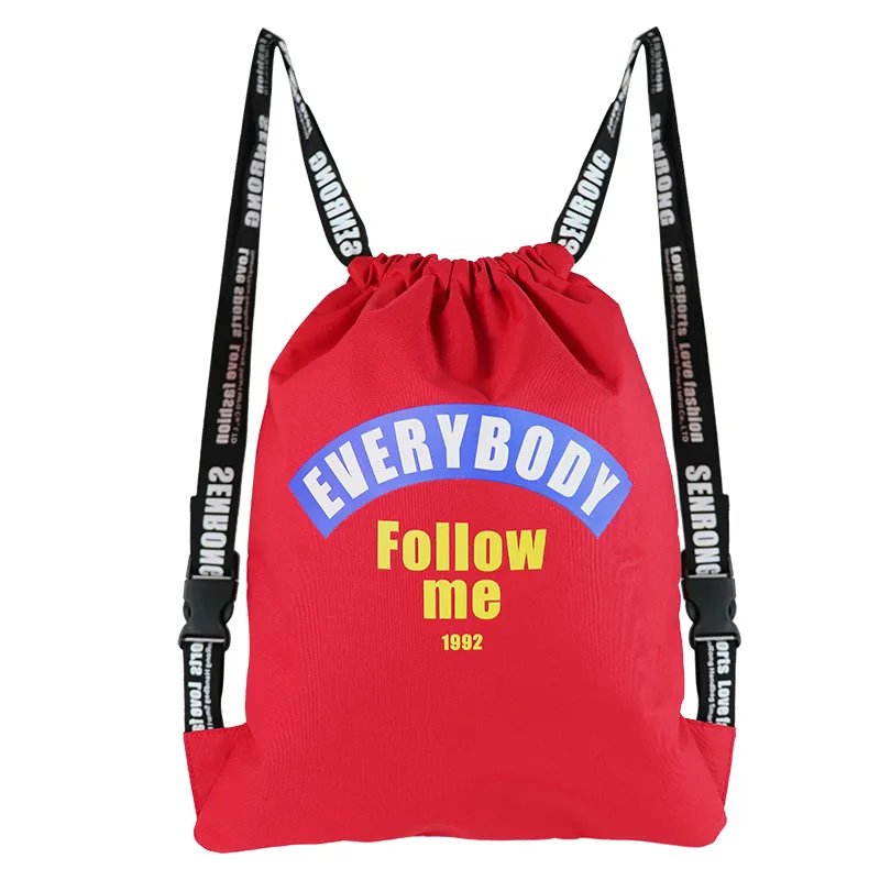 Draw String Sport Bag Multipurpose for Everyday Usage Polyester Drawstring Bags with Printing and Webbing Strap