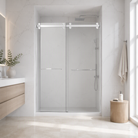 Porte de douche coulissante sur rail en verre sans cadre de luxe personnalisée en SUS304 avec grandes roulettes, en verre trempé de 8 mm pour hôtel ou villa