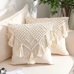 Throw Pillow Covers, Macrame Cushion Case, Woven Boho Cover for Bed Sofa Couch Bench Car Home Decor