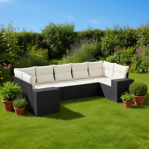 Conjunto de Sofás de Jardín Negros para Exteriores con Ratán PE Resistente a los Rayos UV y Cojines Impermeables, Diseño Contemporáneo para Patio - Product Image 2