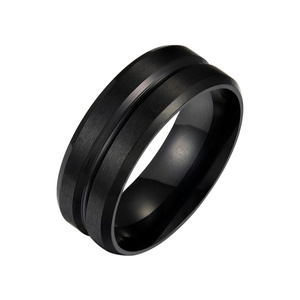 8毫米男士戒指饰品黑色凹槽哑光结婚订婚不锈钢戒指 - Product Image 5