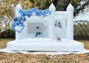 Château gonflable blanc avec toboggan et piscine à balles, château de saut pour enfants pour fête d'anniversaire en plein air - Product Image 5
