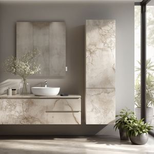 Meubles de salle de bain en marbre de luxe Newstar, armoire de salle de bain moderne, dalle de marbre Calacatta Viola, tiroir, meuble de salle de bain avec lavabo - Product Image 3