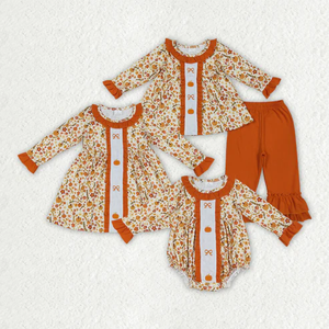 En Stock bambin garçons et filles automne trois citrouilles broderie tenues assorties enfants mignon Halloween smocké vêtements - Product Image 2