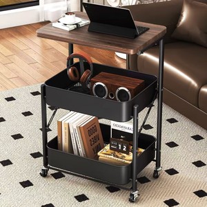 Étagère de rangement pliable en métal à trois niveaux, chariot compact <span class=keywords><strong>pour</strong></span> collations de <span class=keywords><strong>cuisine</strong></span>, pas d'assemblage requis, étagère de rangement mobile - Product Image 3