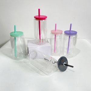 Verre à bière à double paroi en verre borosilicate transparent anti-fuite de 15 oz, avec couvercle en plastique, pour sublimation (type boule à neige) - Product Image 4