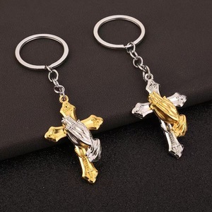 Creative Cross Keychain Personalized 3D Alloy Keychain Two Hand Fold Religious Souvenir Gift Made from Durable Metal