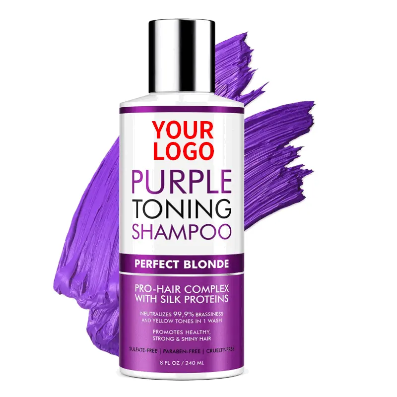 OEM Purple Toning Shampoo with Silk Protein natural herbal extracts To Remove Brassiness Yellow Overtones For Color-Treated Hair