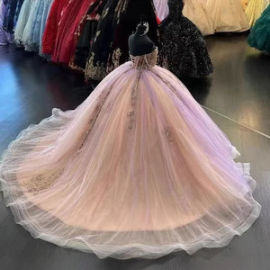 Off Shoulder Pink Ball Gown Tutu Dress Empire Waist 3D Patterns Organza Evening Dress For Women - Product Image 4