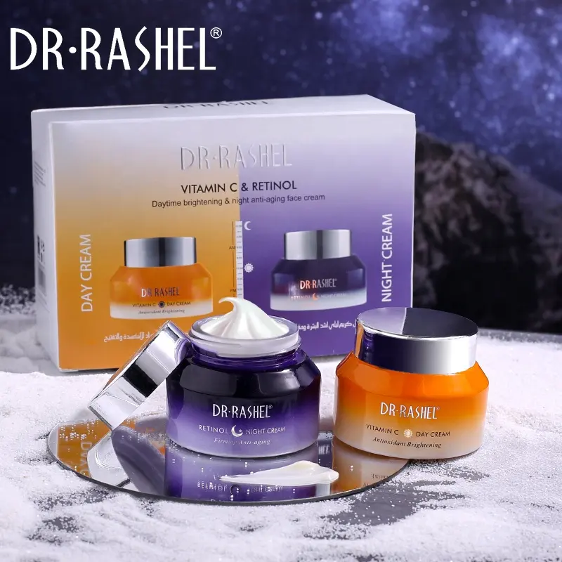 DR.RASHEL C vitamini ve Retinol gündüz parlatıcı ve gece anti-aging yüz kremi kiti