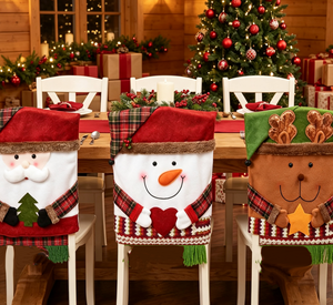Housses de dossier de chaise artisanales en gros, motifs bonnets de neige et rennes, pour fêtes de Noël et décorations intérieures - Product Image 3