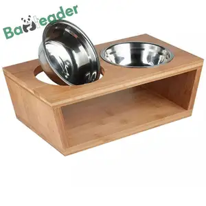 Höhen verstellbare angehobene Bambus Sublimation Hunden äpfe Comederos Para Perros Keramik Pet Bowl Holz Pet Feeder mit Ständer