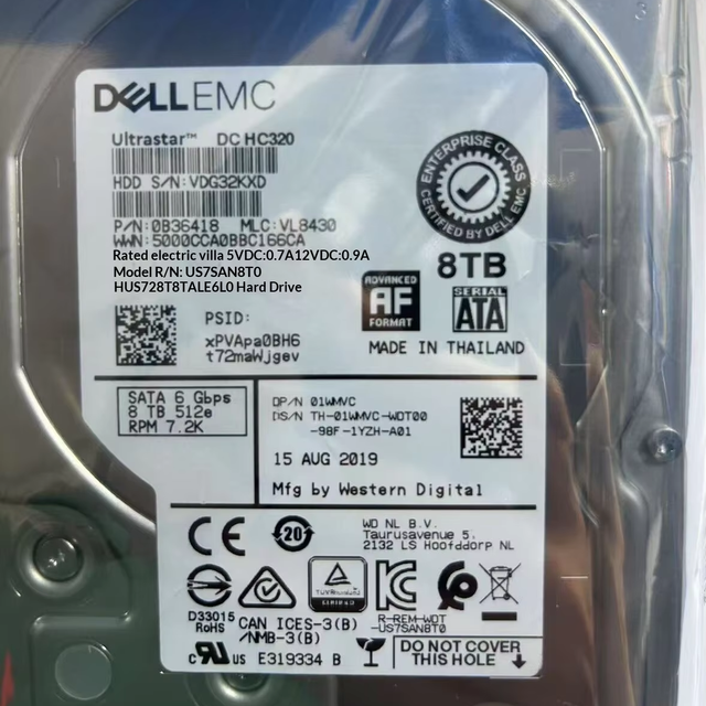 Original D Ell 8TB SAS 12Gbps 7.2K RPM Enterprise Server Hard Disk in Stock