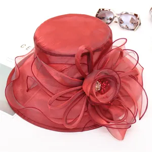 Organza Sun ChurchหมวกFascinatorสุภาพสตรีงานแต่งงานโบสถ์หมวกปีกใหญ่