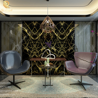 Carrelage mural de douche en céramique italienne de luxe noir or de Foshan, miroir poli, décoration de salle de bain, carrelage en marbre