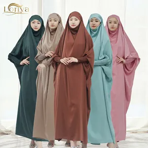 Loriya热卖一件全长吉尔巴布祈祷阿巴亚谦虚的Khimar Hijab阿巴亚伊斯兰服装