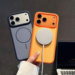 Coque de téléphone antichoc à grande fenêtre, effet cuir, couleur unie orange galaxie, magnétique et mate, compatible avec iPhone 17/16 Pro Max - Product Image 2