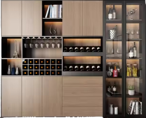 Gabinete de vino de madera moderno de lujo personalizado muebles de comedor con estante de exhibición de vidrio para el hogar sala de estar Villa o Hotel - Product Image 1