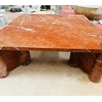 Moderner Rojo Alicante Roter Naturmarmor Quadratischer Couchtisch Marmor-Beistelltisch Marmormöbel