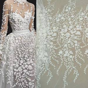 高品質3Dフラワービーズ付きフレンチチュールレース生地、エレガントな刺繍入りイブニングガウン、ウェディングドレスアクセサリー、新作 - Product Image 1