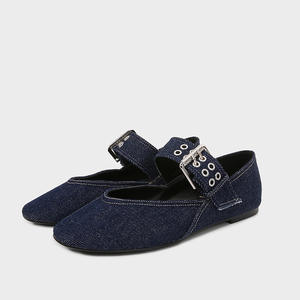 Nuove <span class=keywords><strong>Ballerine</strong></span> da <span class=keywords><strong>Donna</strong></span> 2025, Scarpe Mary Jane in Denim <span class=keywords><strong>Blu</strong></span> con Decorazione a Fibbia, Tendenza Moda per l'Autunno - Product Image 6