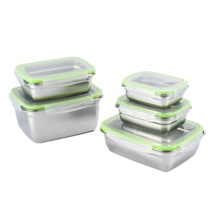 304 Stainless Steel Rectangular Food <b>Storage</b> <b>Container</b> With Silicone Lid Kitchen Sealing Refrigerator Lunch Box Travel Use - Product Image 5