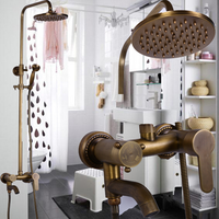 Mitigeur chaud/froid en métal avec barre coulissante, ensemble de douche monocommande en bronze antique